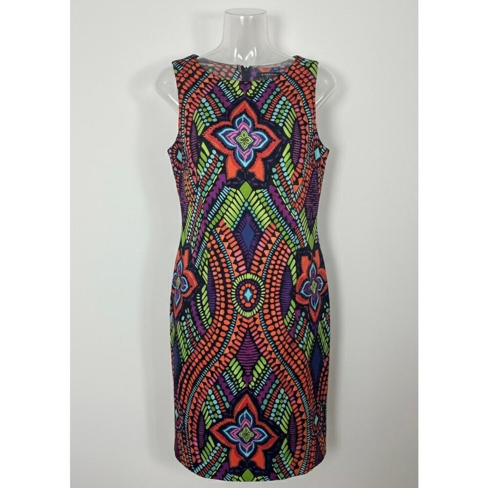 Y2K Vibrant Mosaic Sleeveless Dress Maximalist Mod 60s Psychedelic Size 12 L